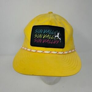 Vintage Sun Valley Idaho Ski Resort Rope Hat Yellow Snapback Trucker Cap 80s 90s